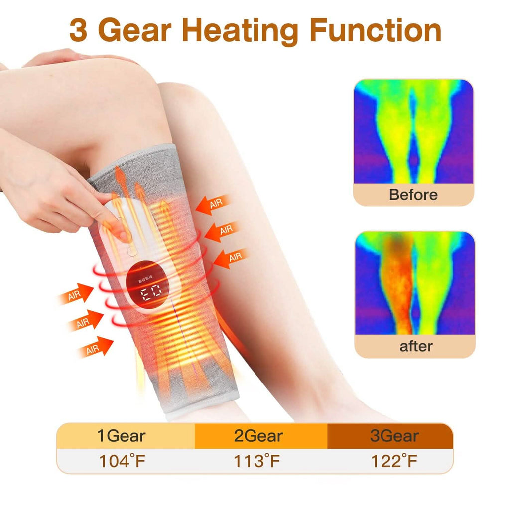 Portable Cordless Rechargeable Air Leg Compression Massage Adjustable Wrap with 3 Modes Intensities Heating Function