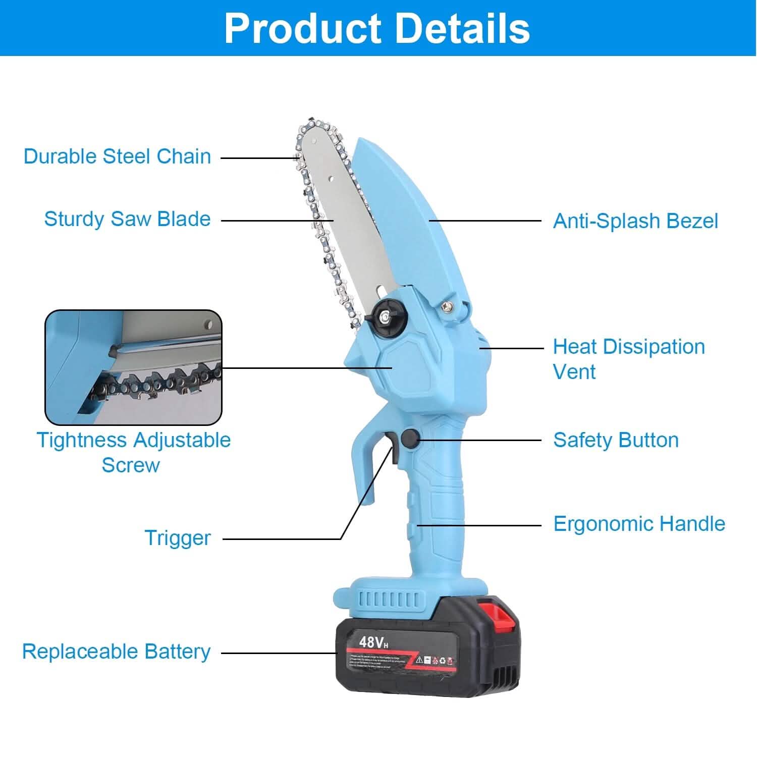 Portable Handheld Cordless Small Chain Saw Battery Powered