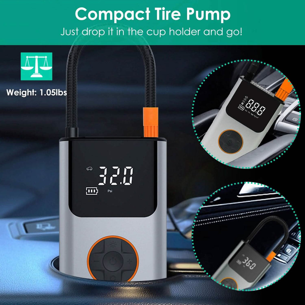 Portable Mini Tire Inflator with Digital Display LED Light