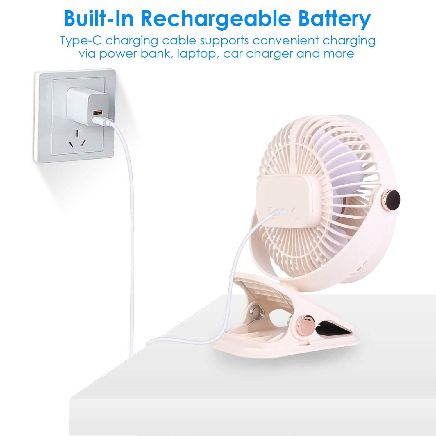 Portable Quiet Rechargeable Clip-On Fan