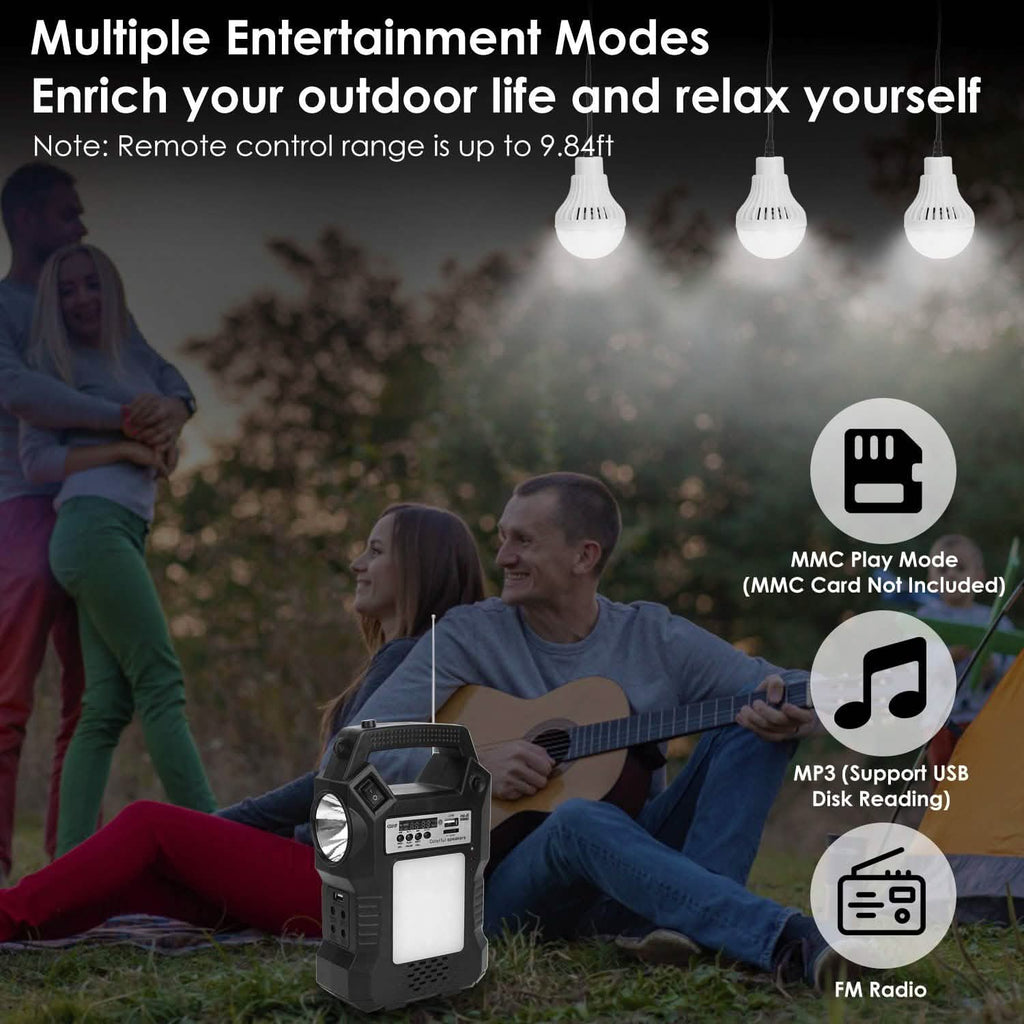Portable Solar Power Station with Flashlight and 3 Lighting Bulbs