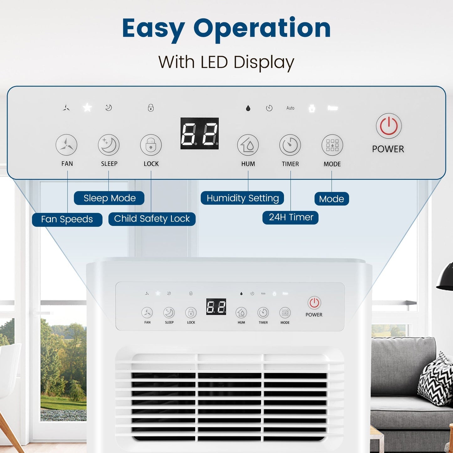 32 Pints/Day Portable Quiet Dehumidifier for Rooms up to 2500 Sq. Ft