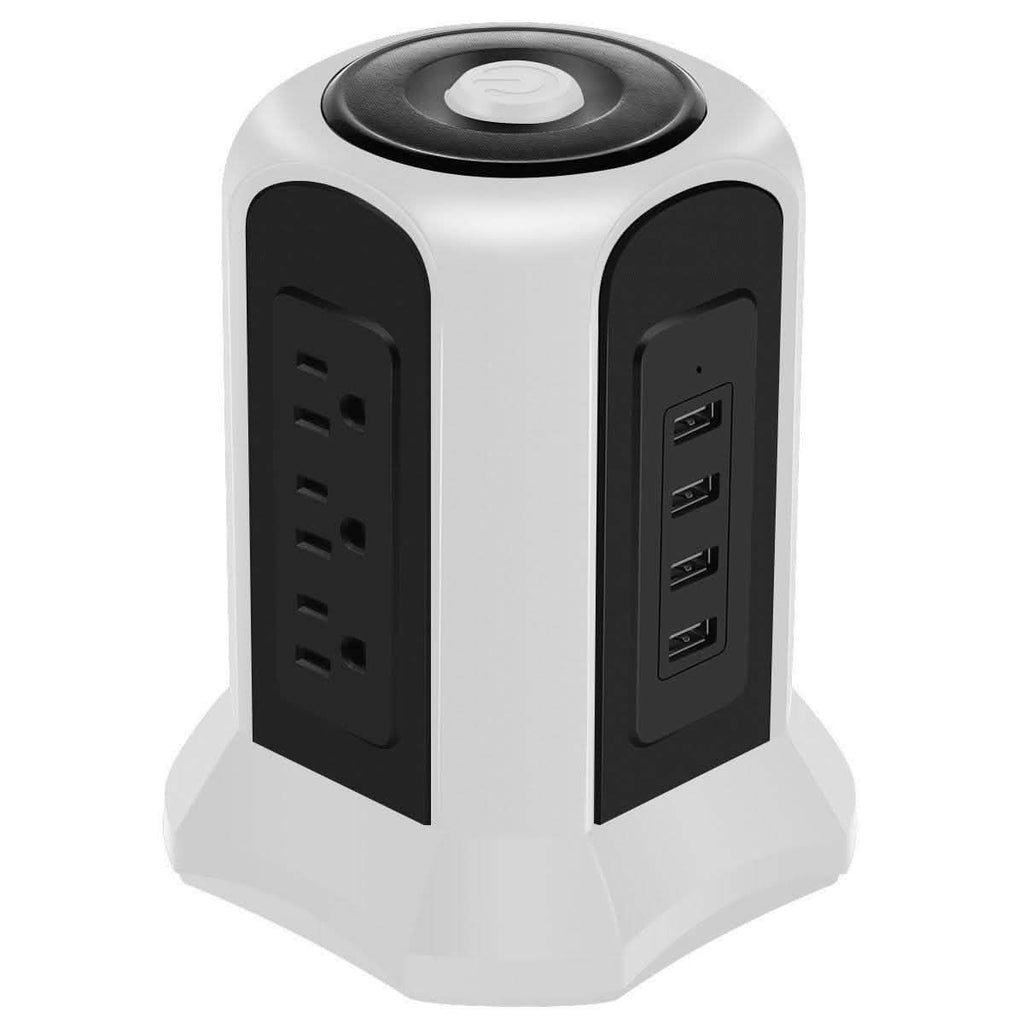 Multiprise Tour avec 9 Prises Secteur et 4 Ports de Charge USB, Interrupteur de Contrôle