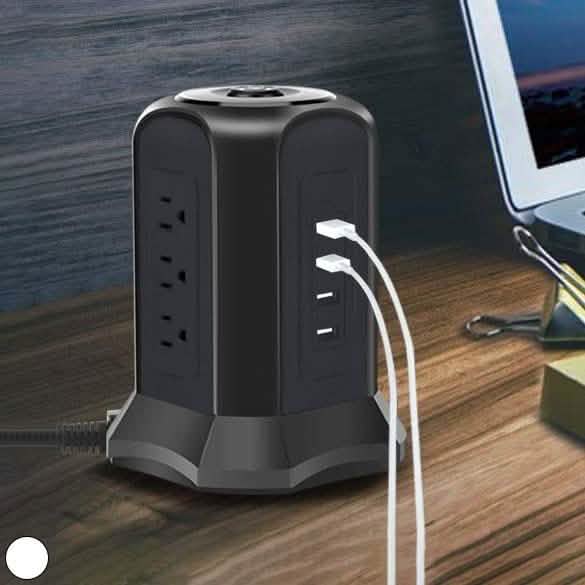 Multiprise Tour avec 9 Prises Secteur et 4 Ports de Charge USB, Interrupteur de Contrôle