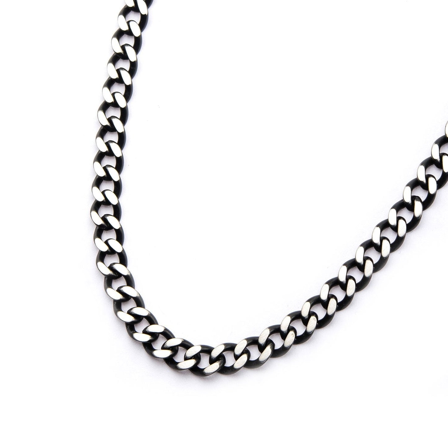 Mens Stainless Steel Black IP Diamond Cut 3mm Chain Link Necklace