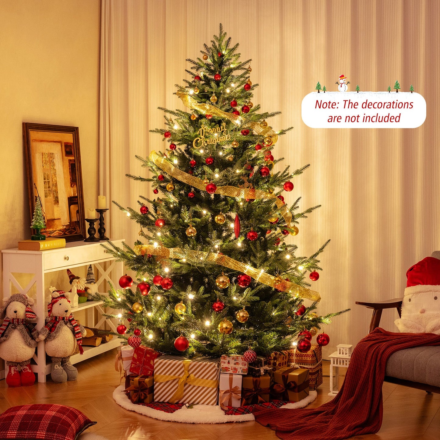 6 FT Pre-Lit Artificial Hinged Xmas Tree with 778 PVC and PE Branch Tips
