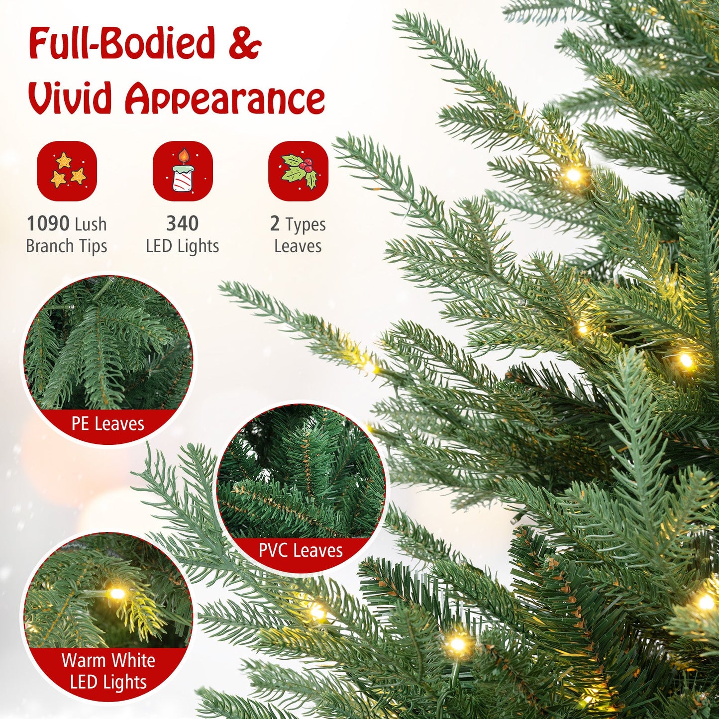 6 FT Pre-Lit Artificial Hinged Xmas Tree with 778 PVC and PE Branch Tips