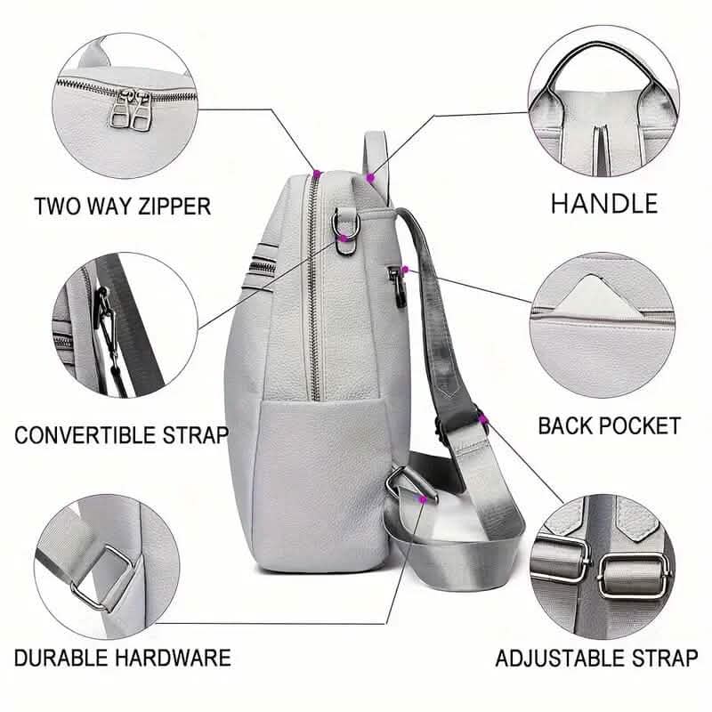 Premium Genuine Leather Womens Backpack - Brown