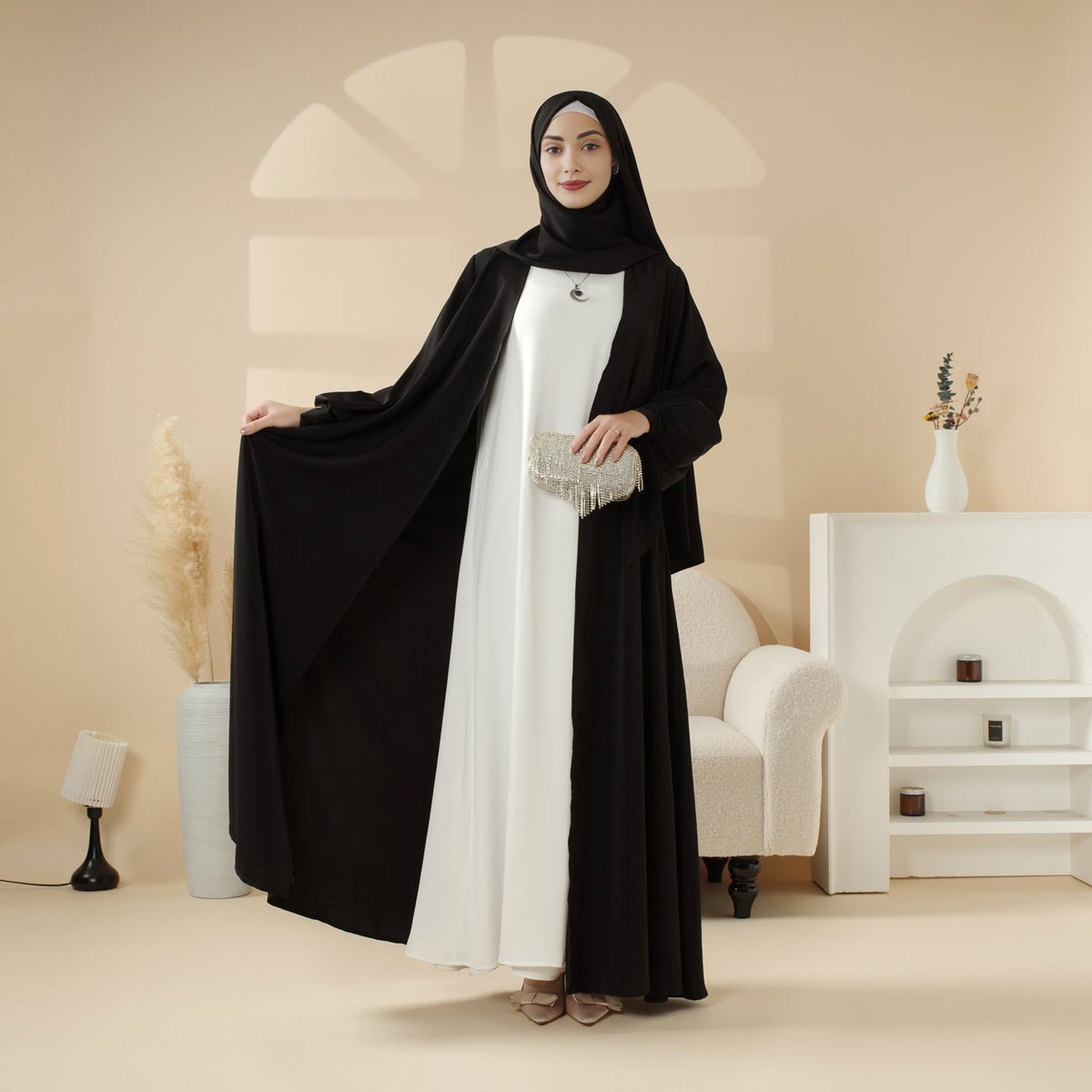Premium Ribbon Sleeve Abaya: An Elegant Four-piece Abaya Set (MOA105)