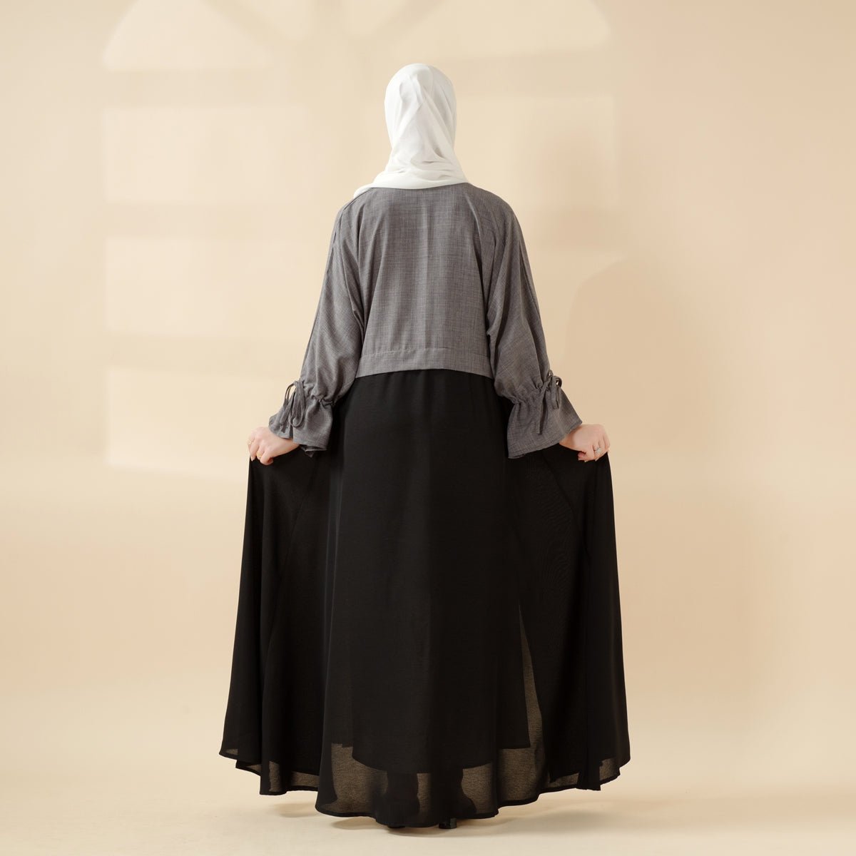 Princess Style Open Abaya | 2-Tone Contrast Ruffle Sleeves Abaya (MOA126)