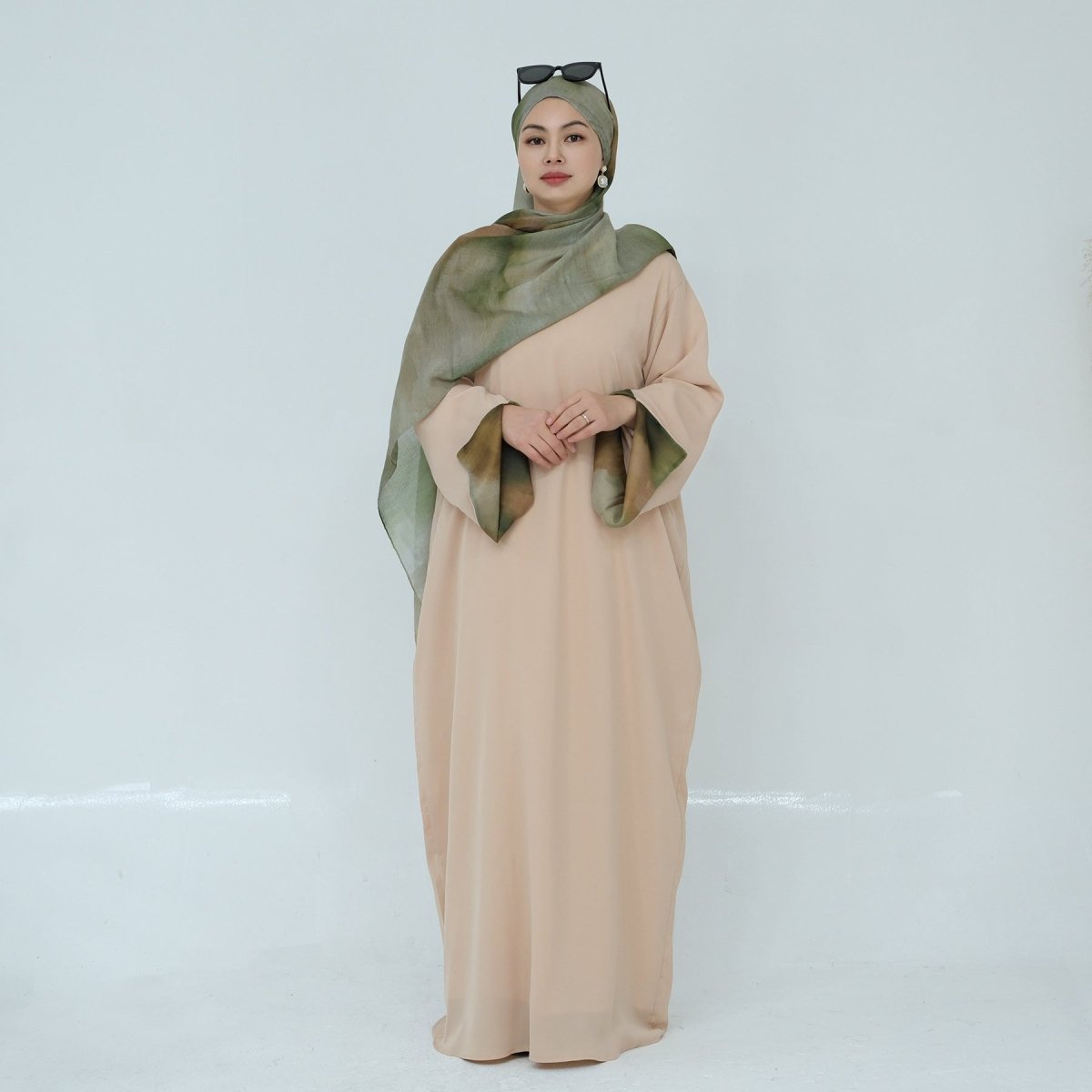 Printed Cuff Nida Abaya & Hijab Set | Relaxed Pocket Maxi Dress Abaya (MA360)