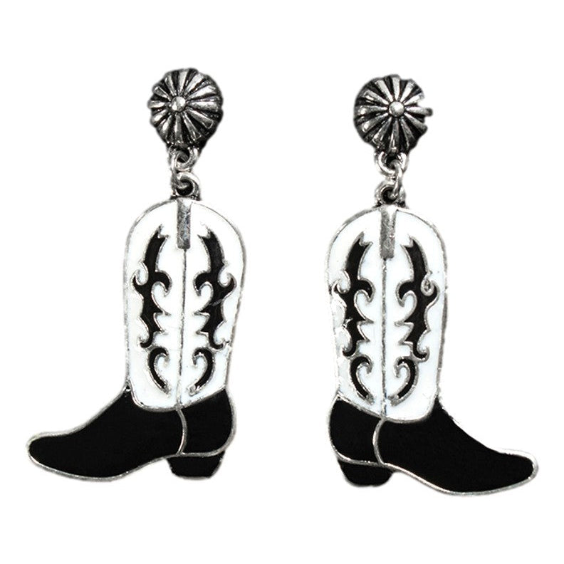Boucles d'oreilles bottes de cowboy noires et blanches