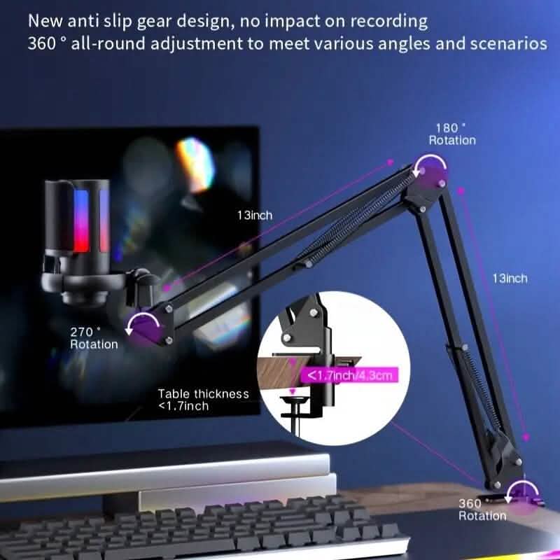 Microphone d'enregistrement professionnel avec support articulé réglable