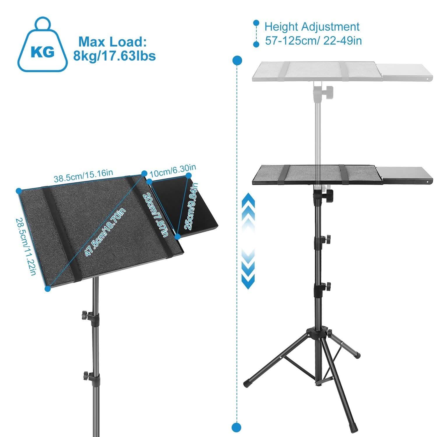 Support trépied pliable pour projecteur avec réglage de la hauteur et de l'inclinaison
