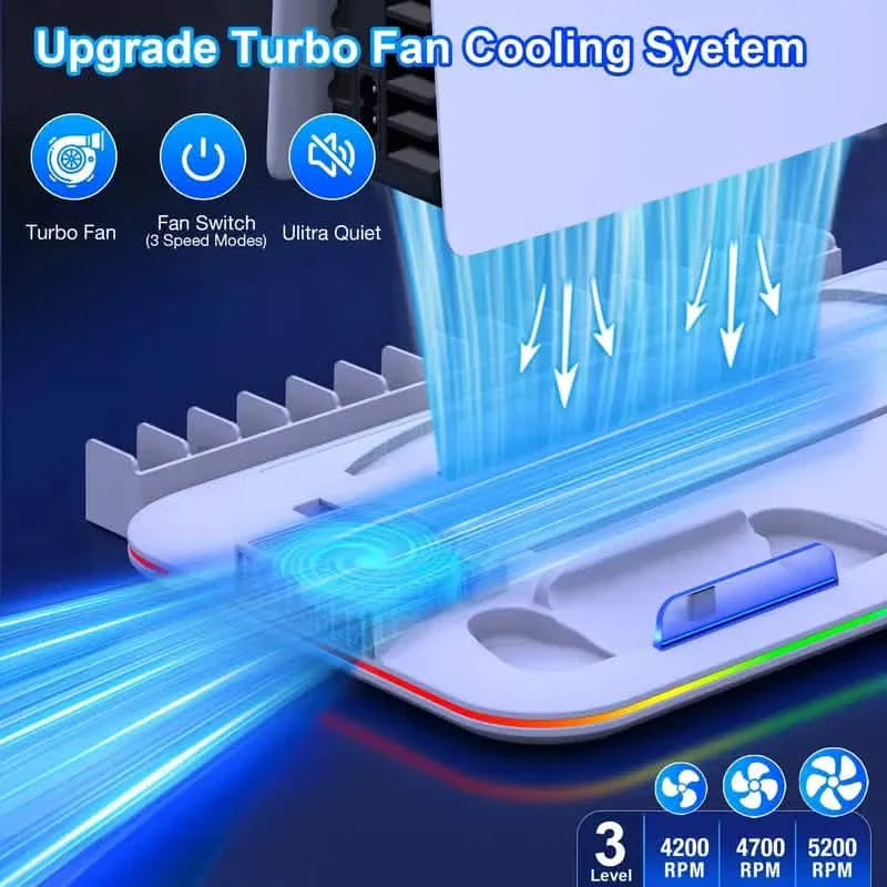 PS5 Cooling Stand with 3-Speed Adjustable Fan, RGB Lights, and Compact Design for PS5 Slim, Digital