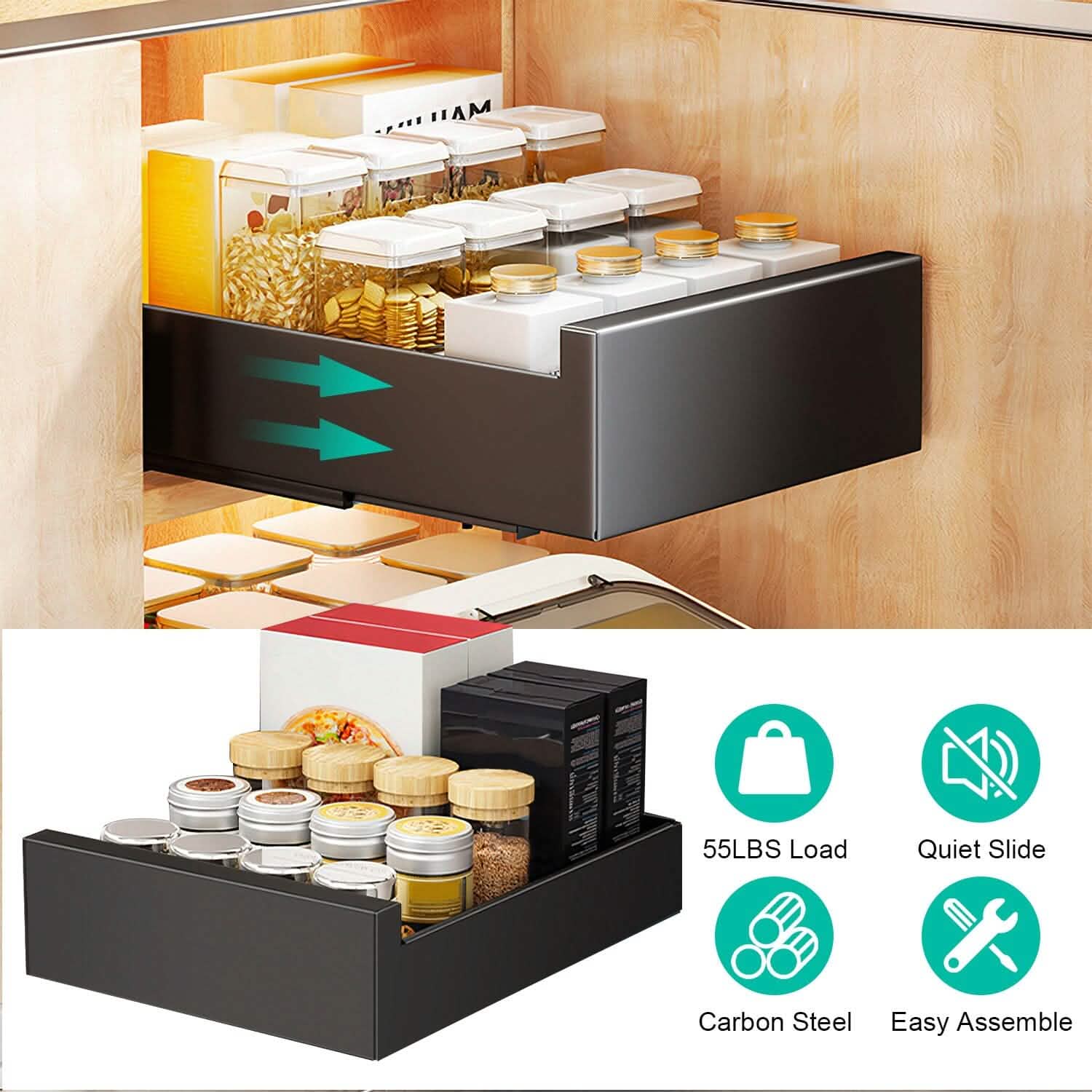 Pull Out Cabinet Organizer Carbon Steel Quiet Slide Rails