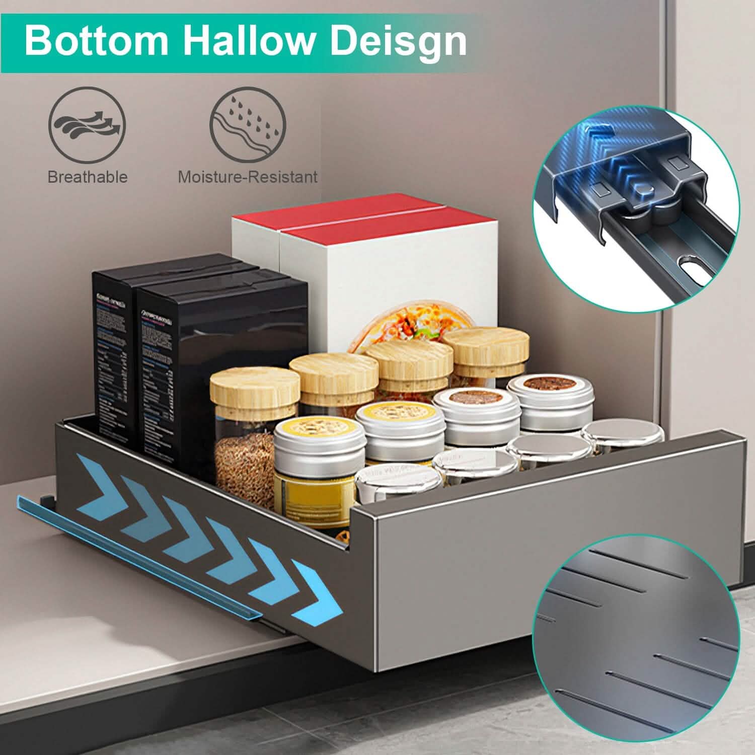 Pull Out Cabinet Organizer Carbon Steel Quiet Slide Rails