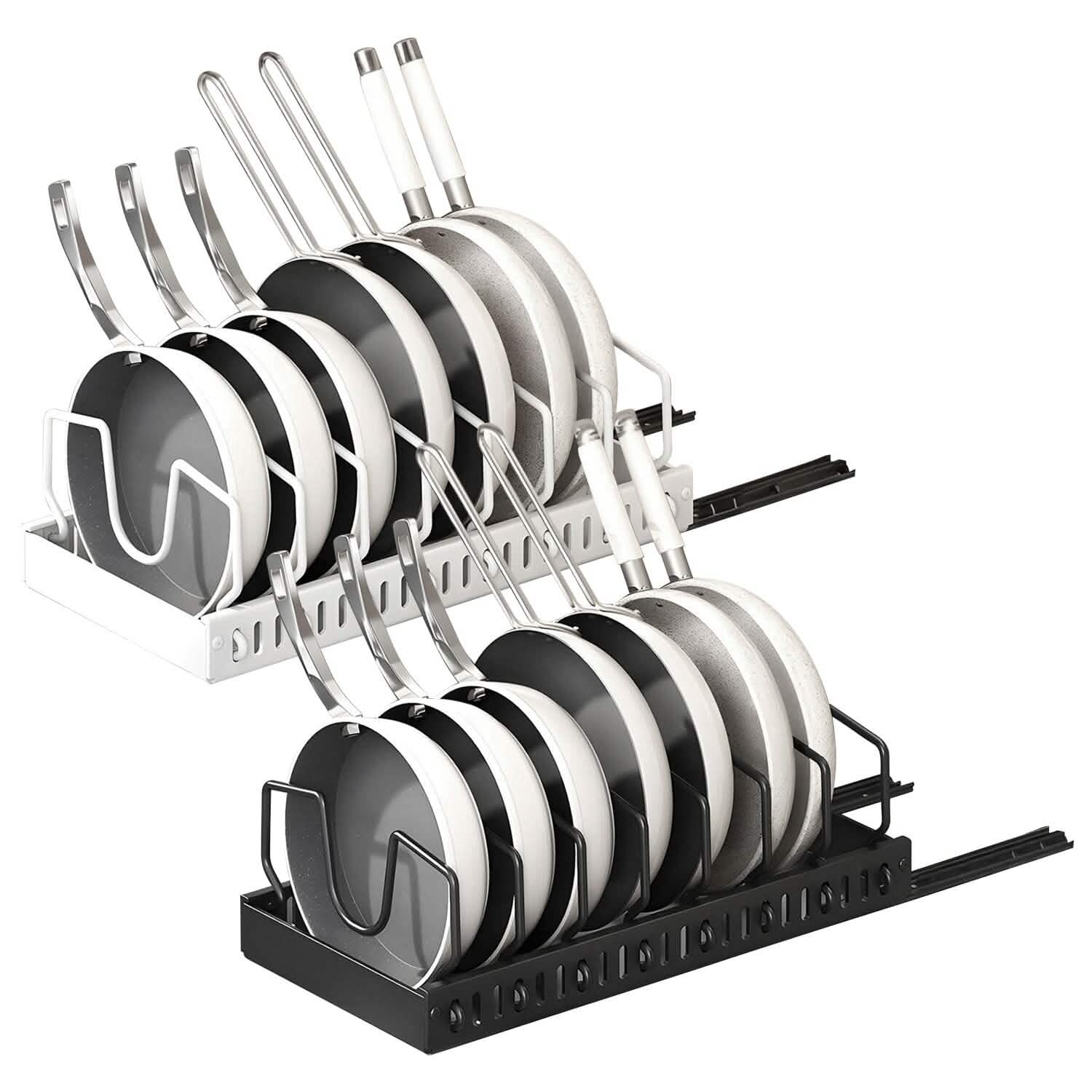 Pull Out Pots and Pans Organizer with 8 Adjustable Dividers