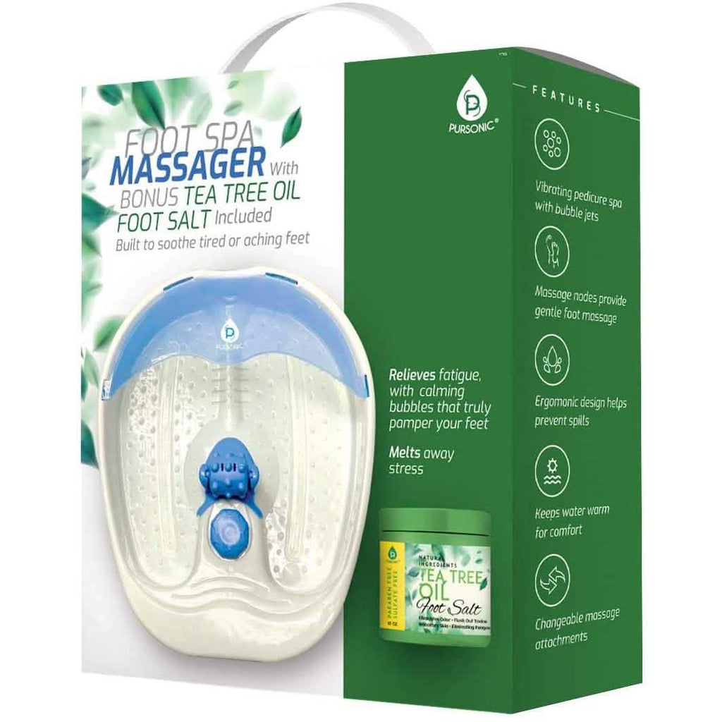 Pursonic Foot Spa Massager with Vibrating Bubbles & Tea Tree Oil Foot Salt Scrub with Epsom Salt