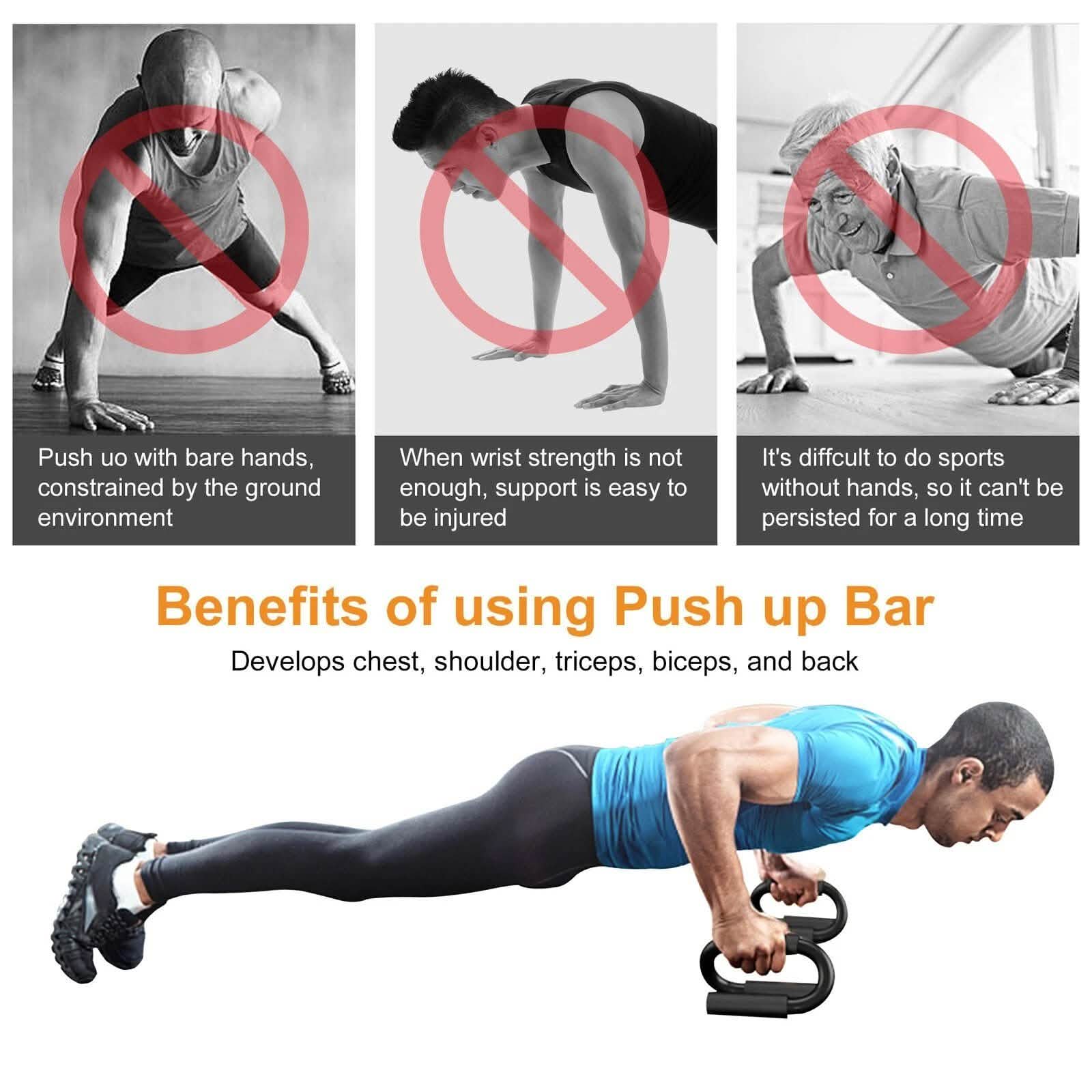 Barres de pompes en S pour exercices de fitness en salle de sport avec tapis d'entraînement de pompes
