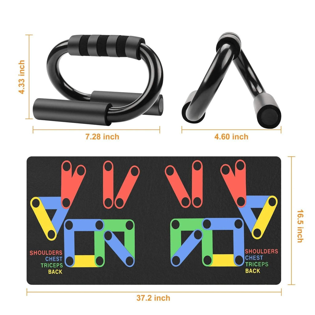 Barres de pompes en S pour exercices de fitness en salle de sport avec tapis d'entraînement de pompes
