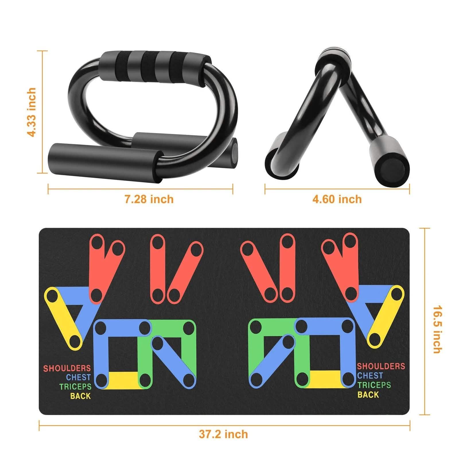 Barres de pompes en S pour exercices de fitness en salle de sport avec tapis d'entraînement de pompes