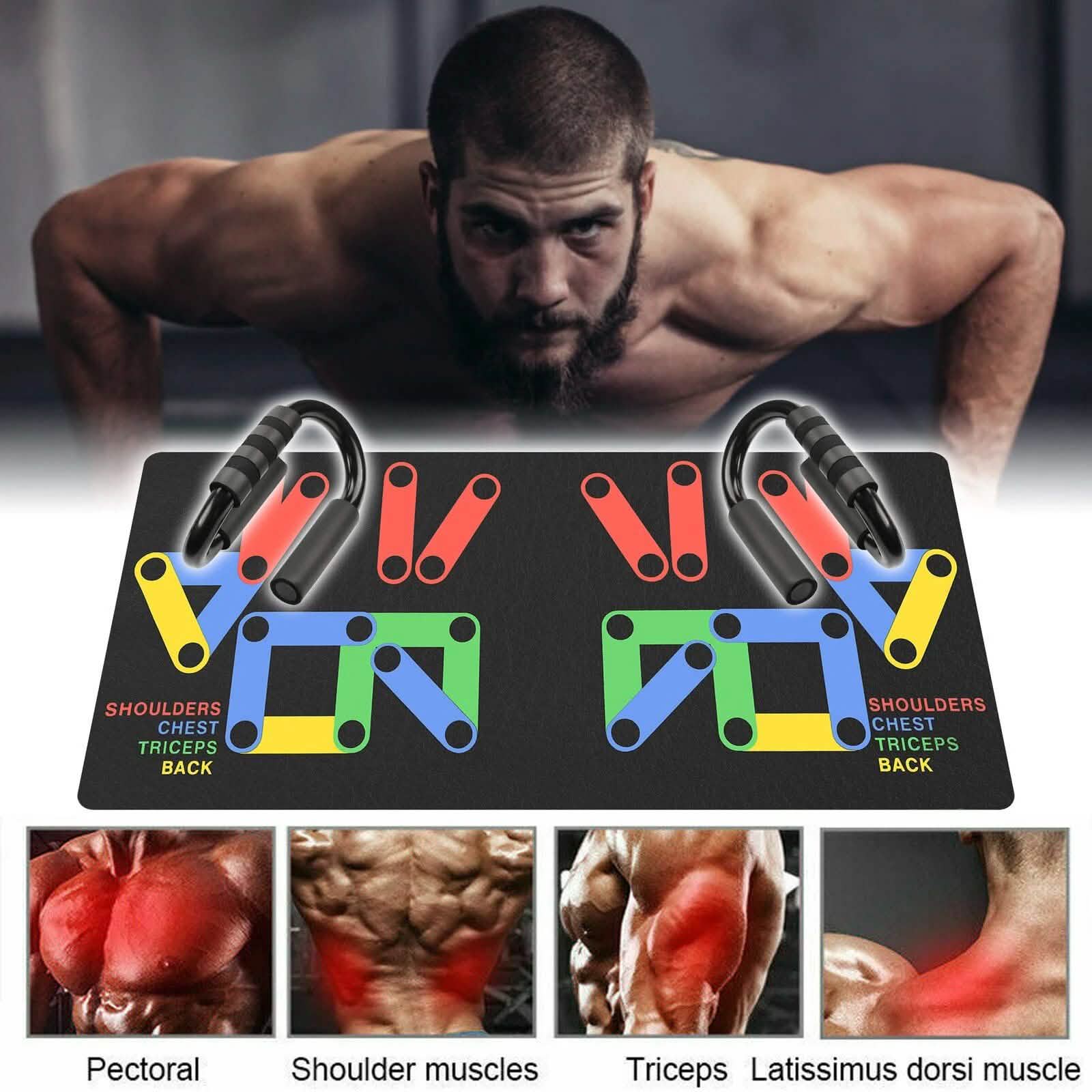 Barres de pompes en S pour exercices de fitness en salle de sport avec tapis d'entraînement de pompes