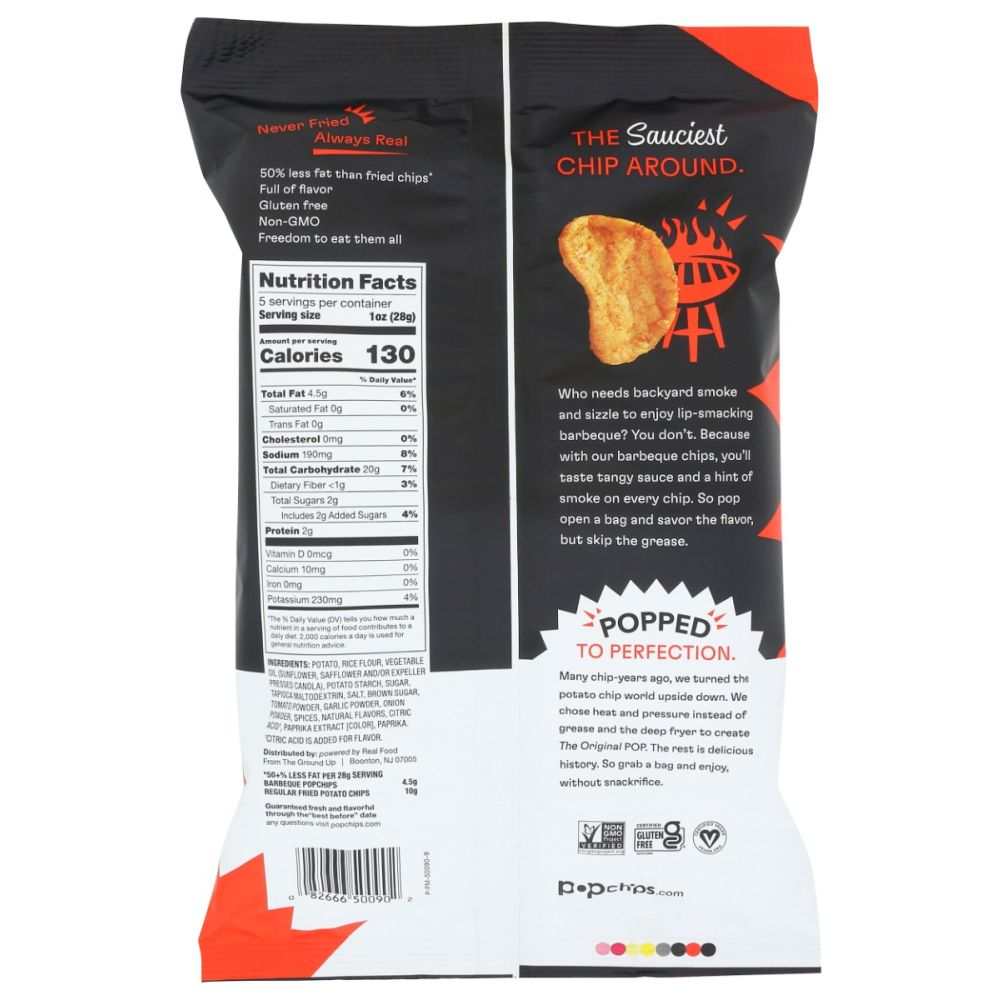 POPCHIPS BBQ Potato Chips - 5oz Snack with Tasty, Tangy & Smoky Flavor