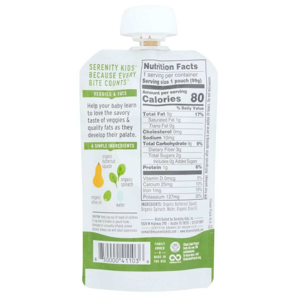 SERENITY KIDS Organic Baby Food - Nourishing Butternut & Spinach 3.5oz