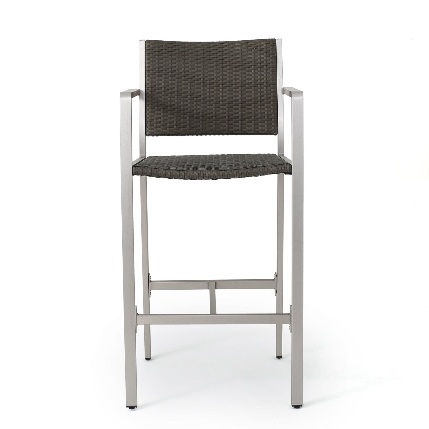 Outdoor Rust-Proof Aluminum Barstools with PE Rattan Seat - Set of 2
