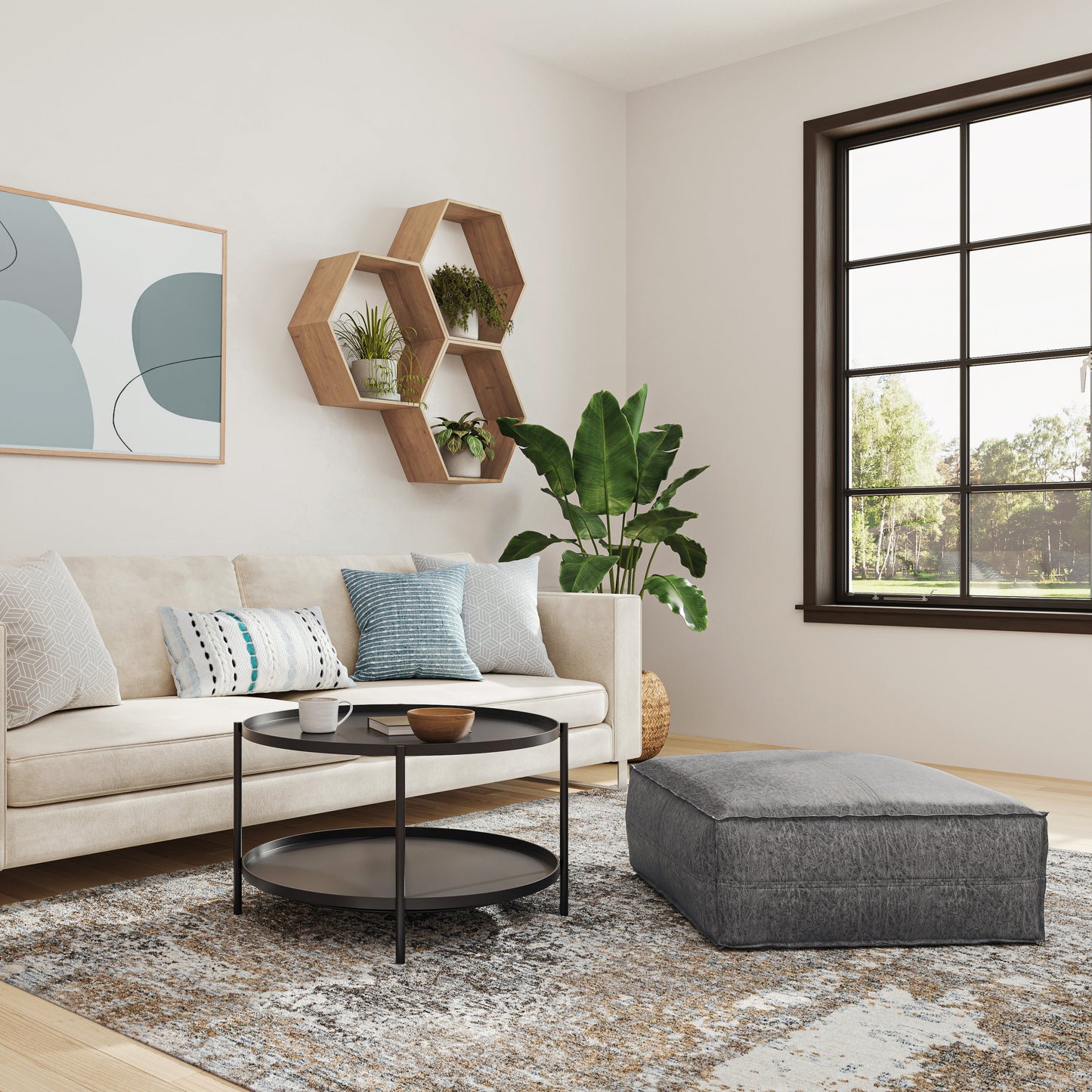 Brody - Large Square Coffee Table Pouf - Distressed