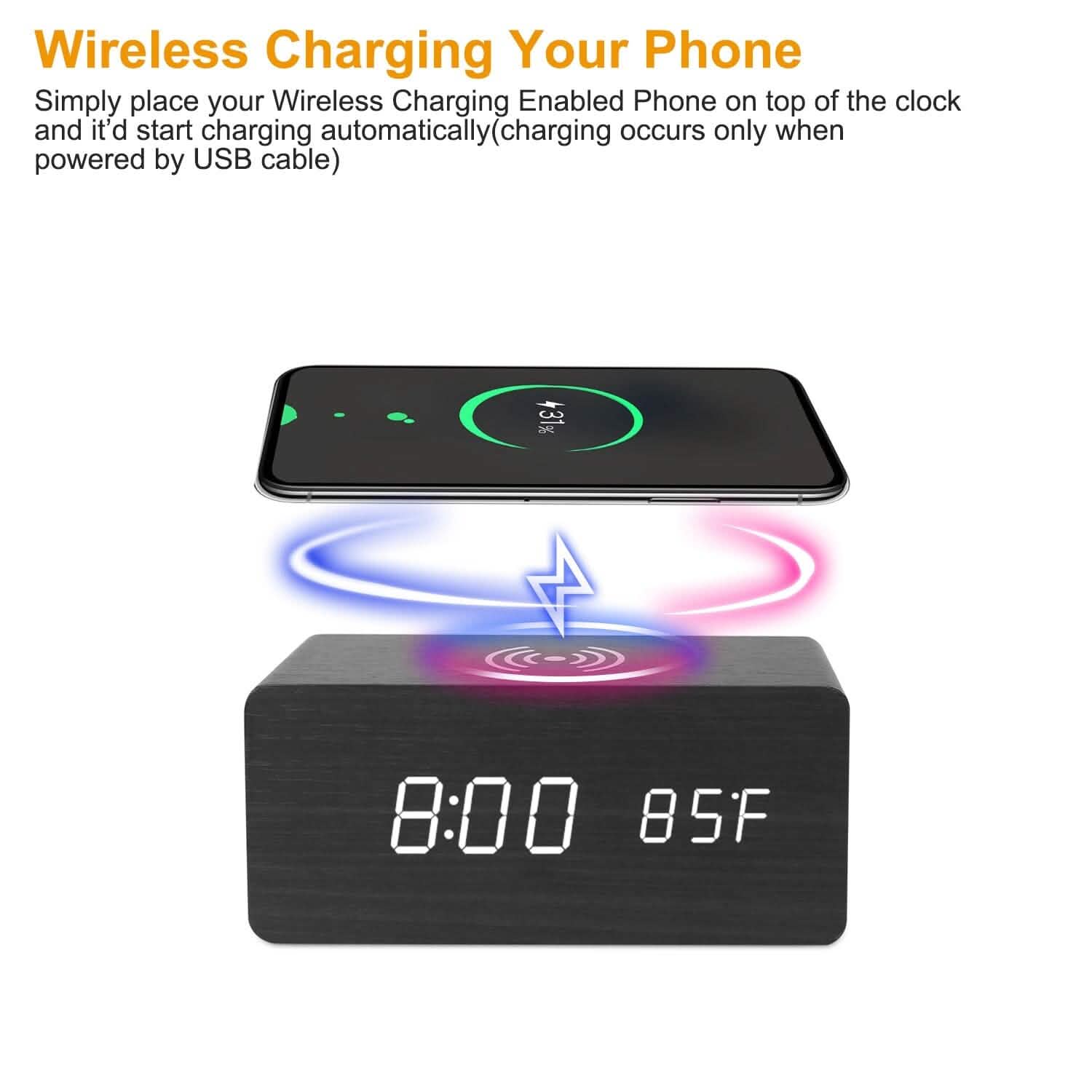Réveil numérique avec chargeur sans fil Qi