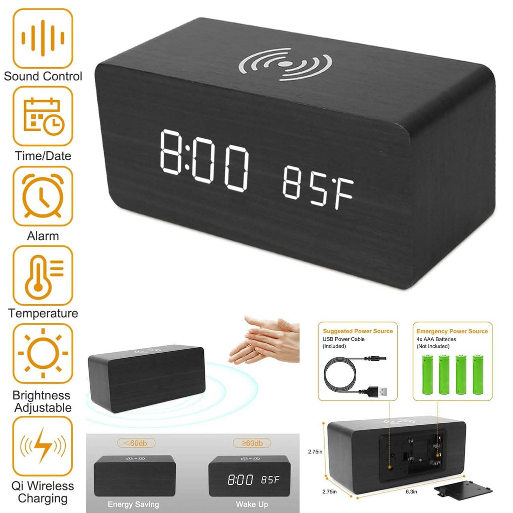 Réveil numérique avec chargeur sans fil Qi