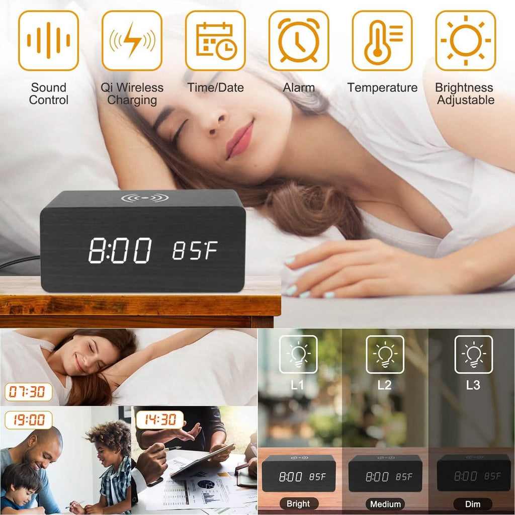 Réveil numérique avec chargeur sans fil Qi