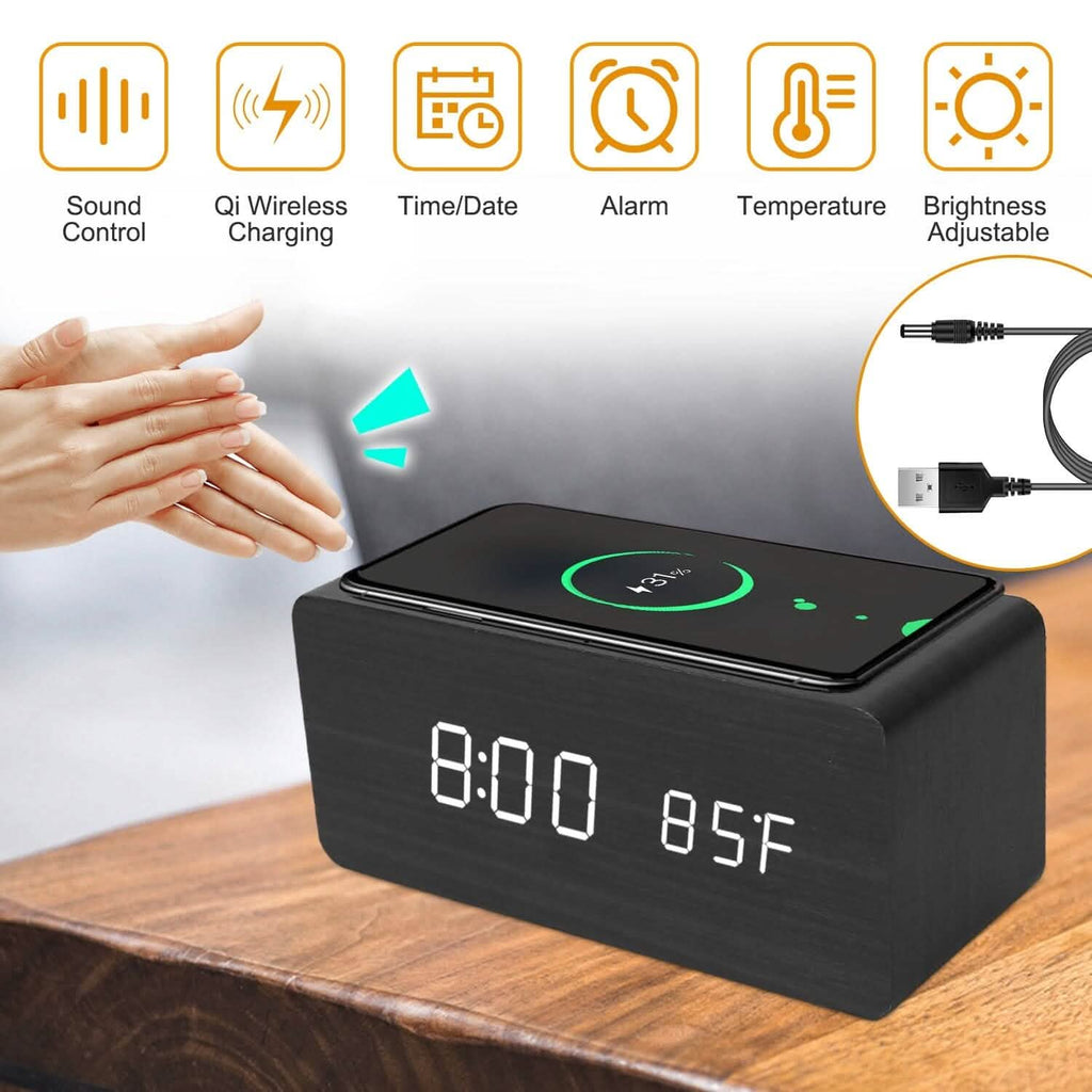 Réveil numérique avec chargeur sans fil Qi