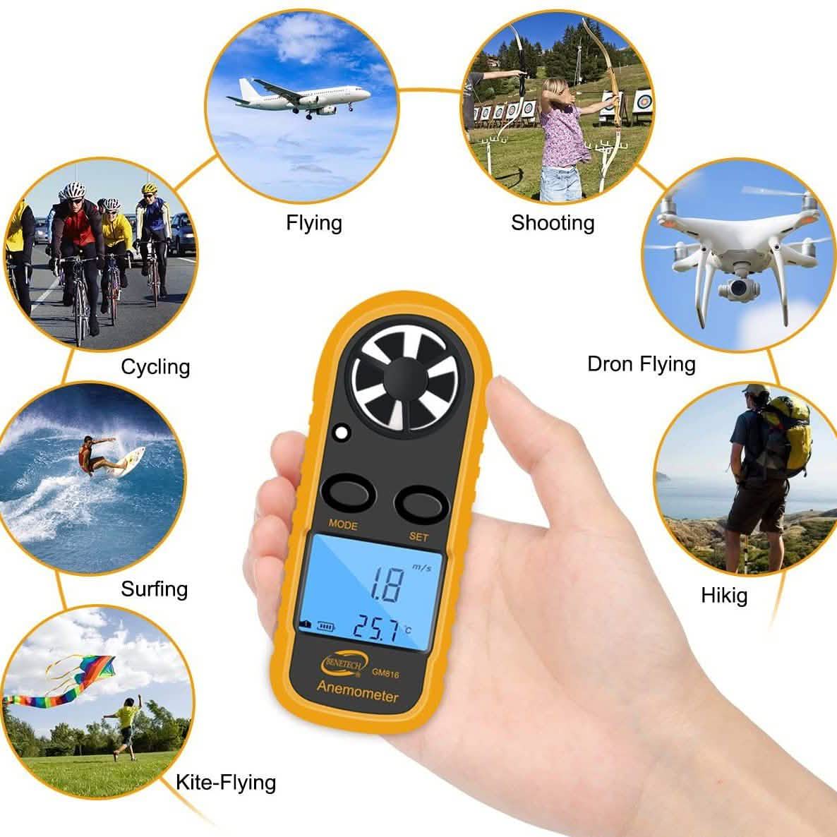 Qotone GM816 Digital Anemometer Wind-Speed Gauge Meter