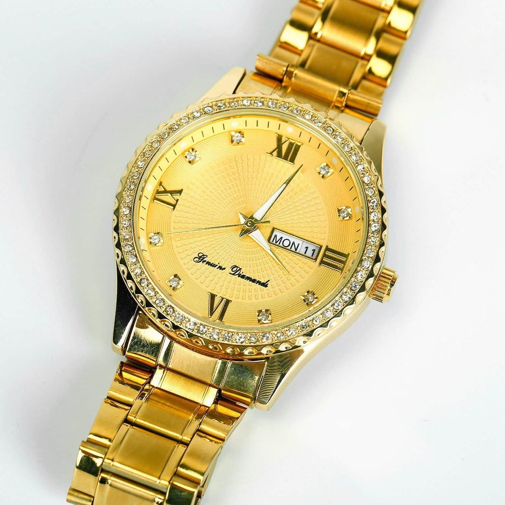Montre à Quartz de Luxe en Acier Or avec Strass en Cristal