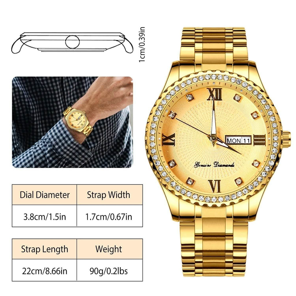 Montre à Quartz de Luxe en Acier Or avec Strass en Cristal