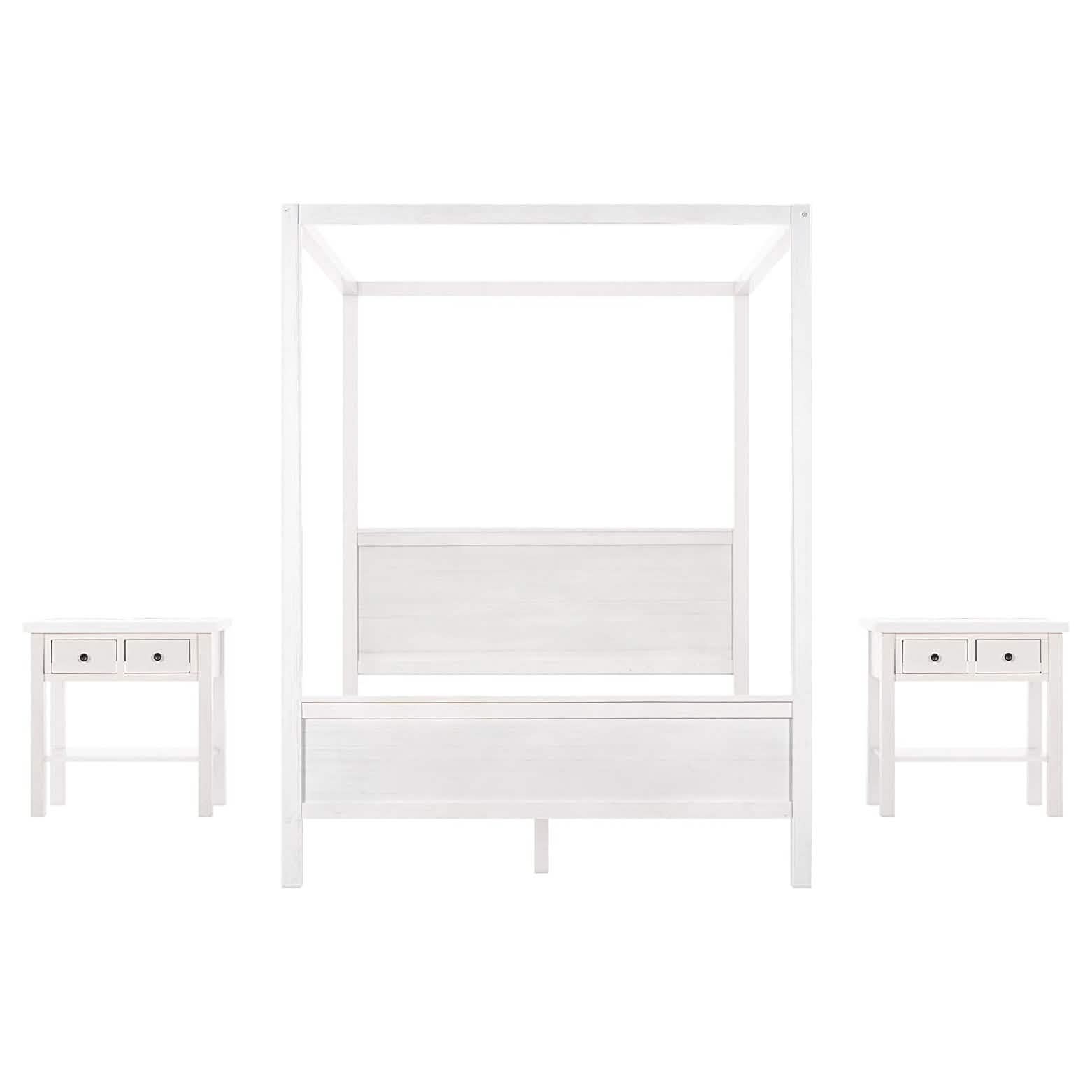 Queen Size Canopy Bed with 2 Nightstands