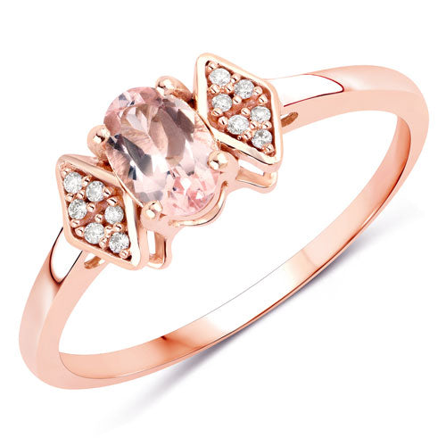 0.46 Carat Genuine Morganite and White Diamond 14K Rose Gold Ring