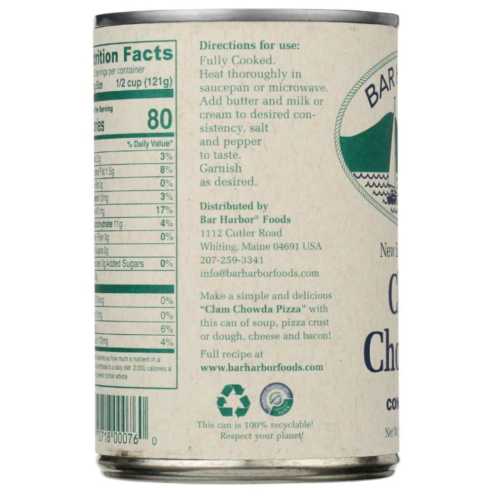 BAR HARBOR New England Clam Chowder Condensed-15oz|Tasty, Ready-to-Use