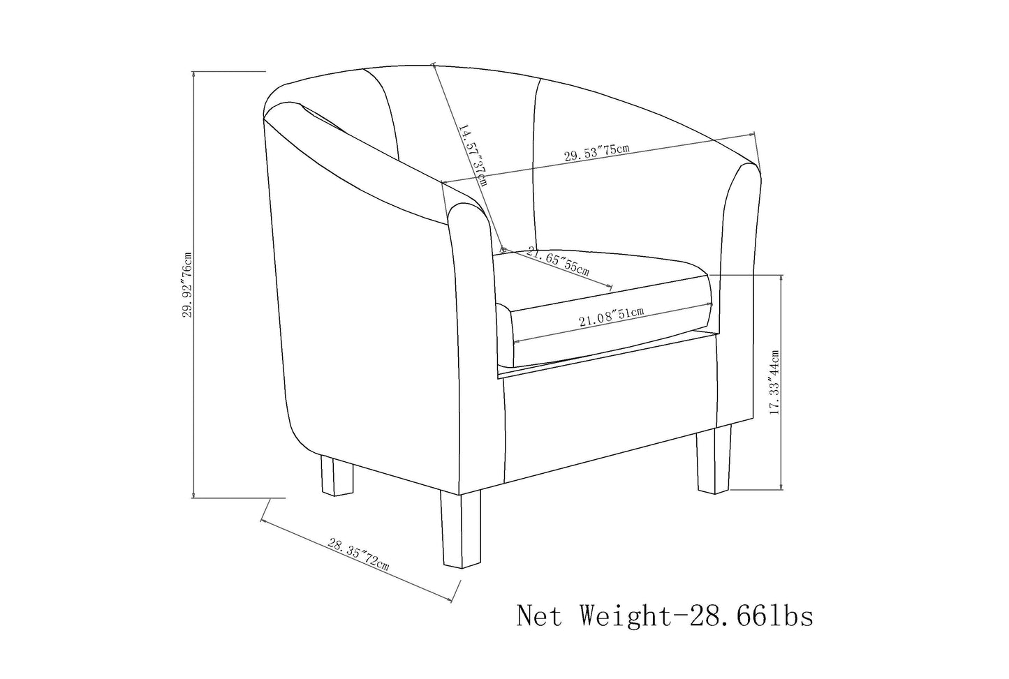 Austin 30 Inch Wide Tub Chair