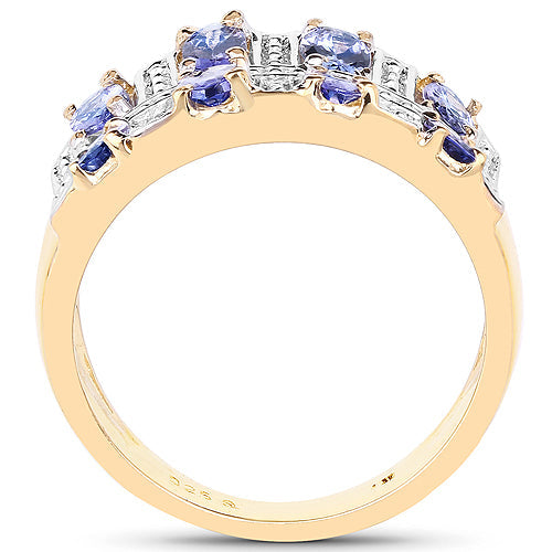 14K Yellow Gold Plated 1.68 Carat Genuine Tanzanite .925 Sterling Silver Ring