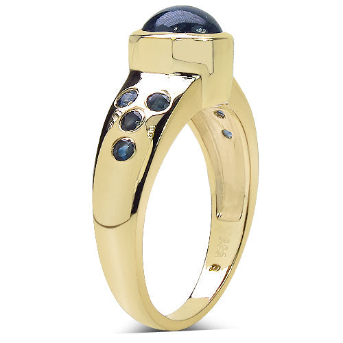 14K Yellow Gold Plated 1.87 Carat Genuine Blue Sapphire & White Diamond .925 Sterling Silver Ring