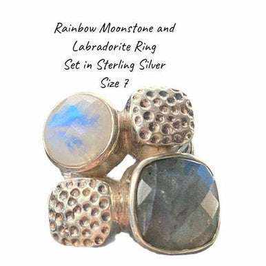 Rainbow Moonstone & Labradorite Ring Size 7 "Mystical Duality"
