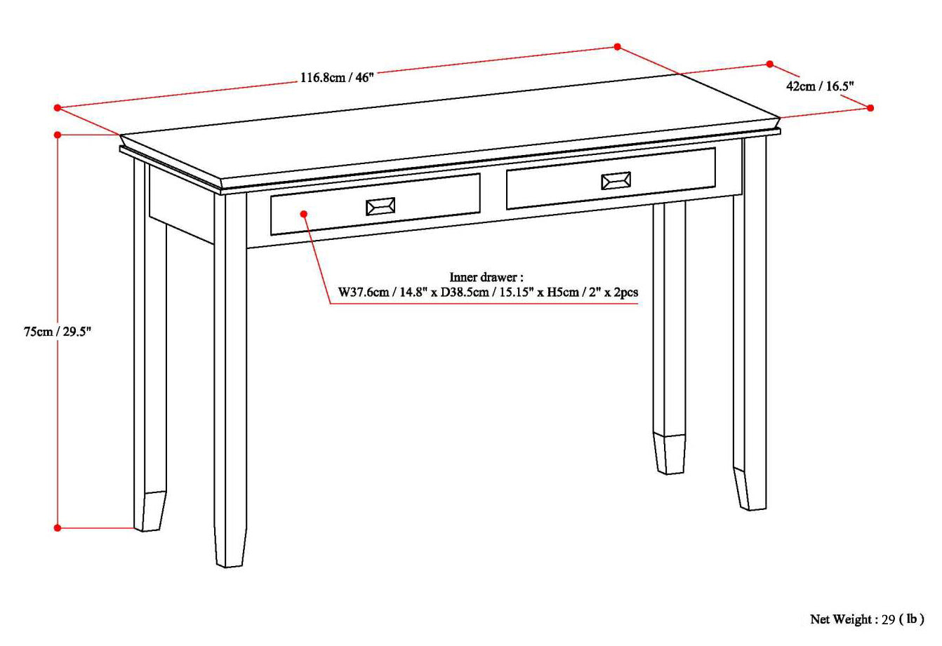 Artisan 46 Inch Wide Solid Wood Console Sofa Table in Russet