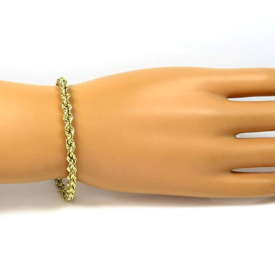 Real 10k Yellow Gold Rope Bracelet 4mm 8 Inch Men Women Diamond Cut on Sale
