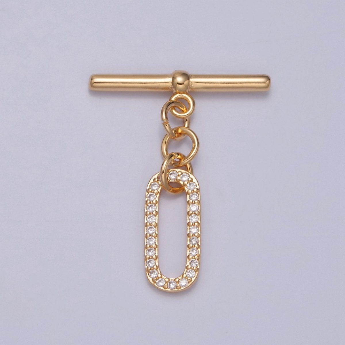 Real 18K Gold Plated Toggle Clasps • Gold Oval Toggle Clasps • Micro Pave cubic zirconia Toggle Clasps L-740