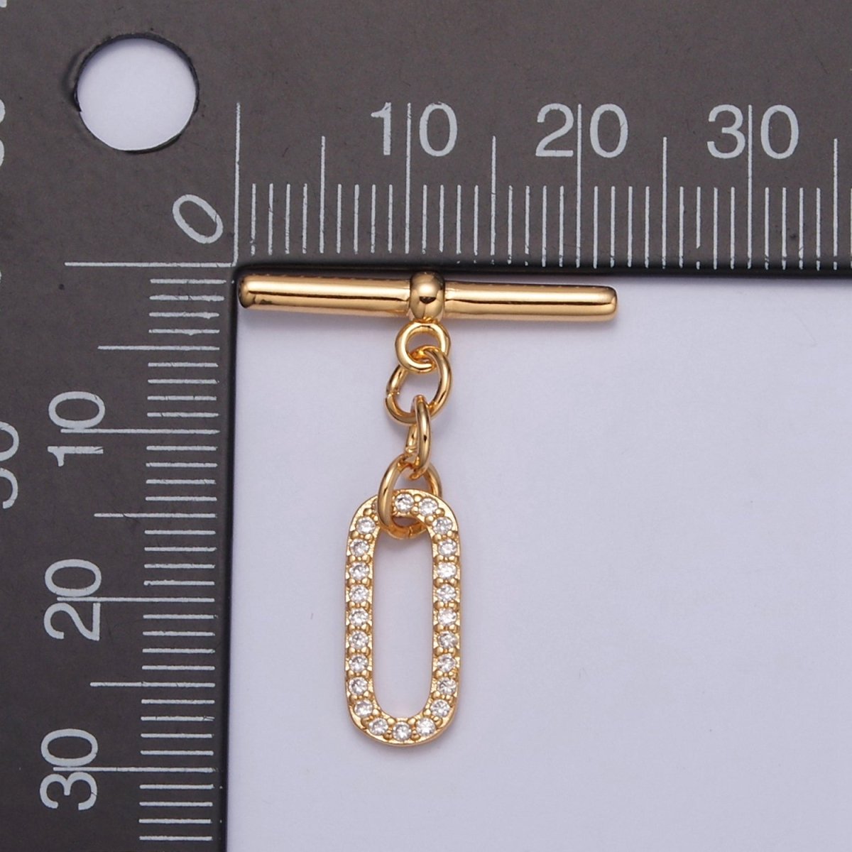 Real 18K Gold Plated Toggle Clasps • Gold Oval Toggle Clasps • Micro Pave cubic zirconia Toggle Clasps L-740