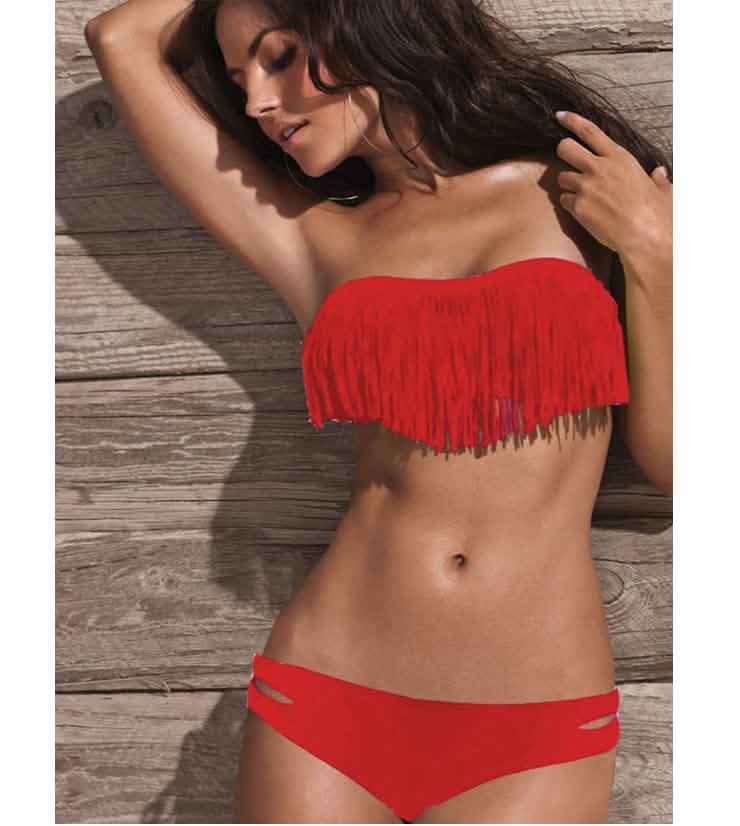 Ensemble 2 pièces : Maillot de bain bikini tendance à franges